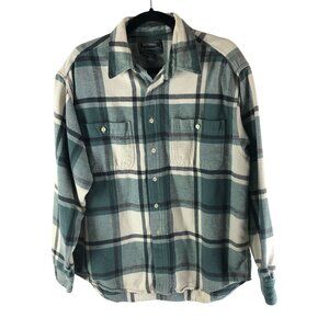 National Outfitters Mens Flannel Shirt Heavyweight Chest Pockets Plaid Green L